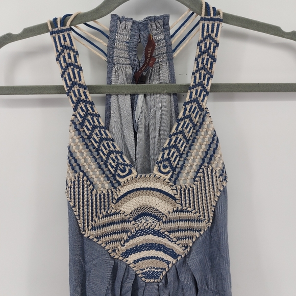 Anthropologie Ranna Gill Wilten Chambray Embroidered Halter Dress Size Small - Picture 5 of 8